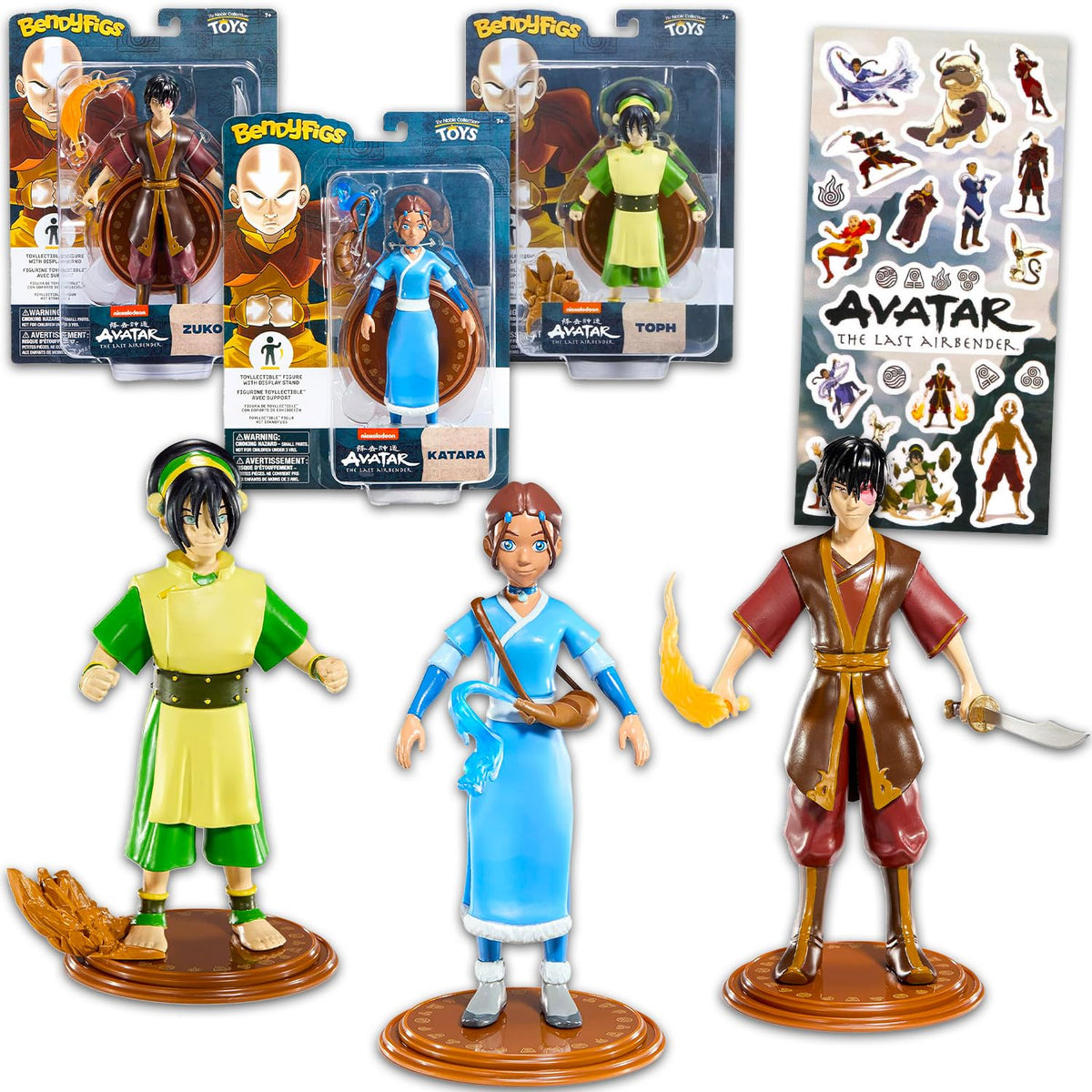 Nickelodeon Avatar: The Last Airbender Collectible Figure Set  Bundle of 3 Avatar Figures: Katara, Toph, Zuko Plus Stickers | 7
