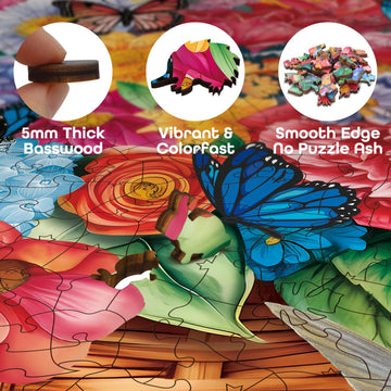 Flower Wooden Puzzle For Adult, Butterfly Wooden Jigsaw Puzzles For Adults, Hummingbird Puzzle