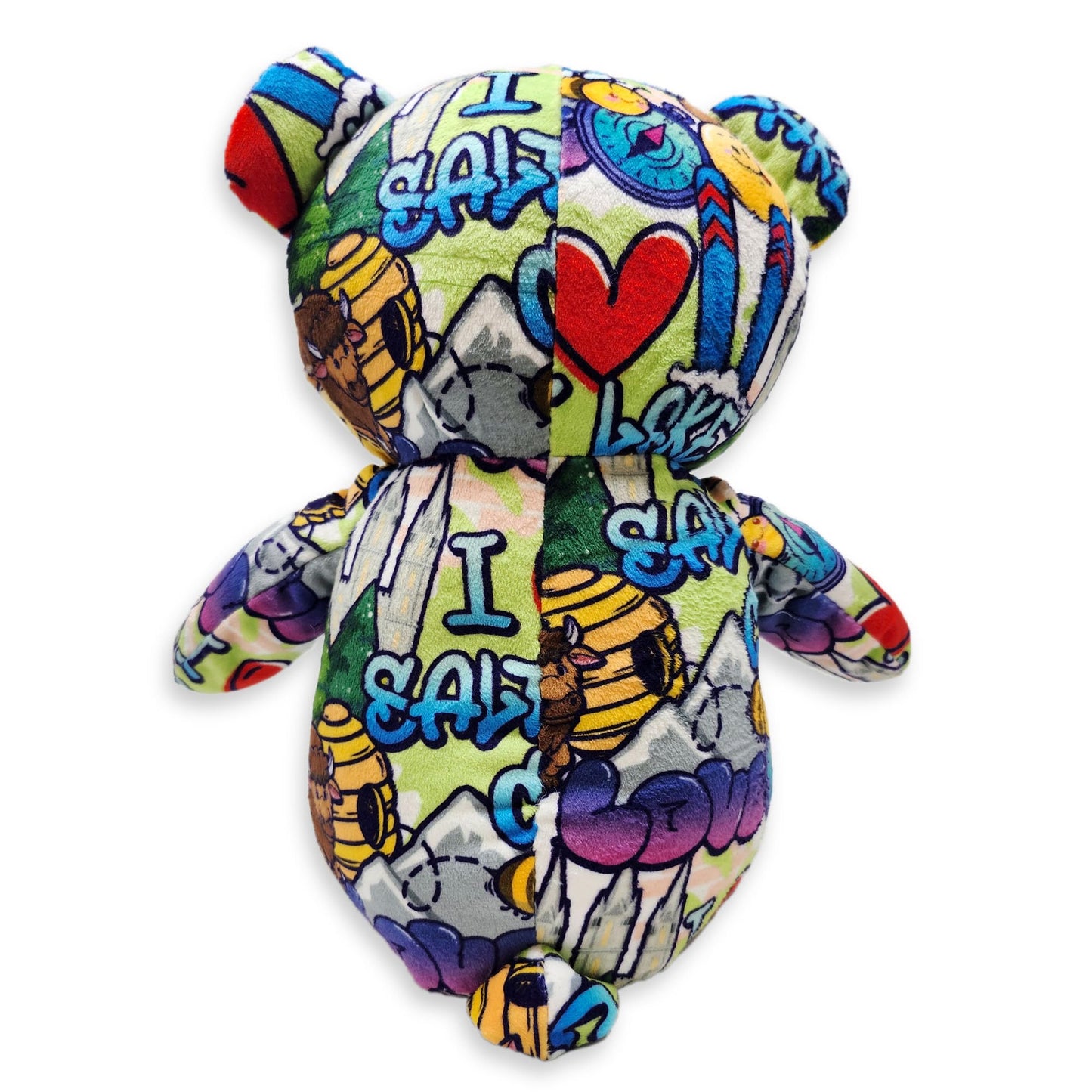 PLUSHOLOGY I Love Salt Lake City Graffiti Teddy Bear Eco Friendly Stuffed Animal; Cuddly Soft Velboa Plush Animal for Kids 3 Years Old to mature-themeds; Child-Safe Embroidered Eyes (10 Tall When Seated)