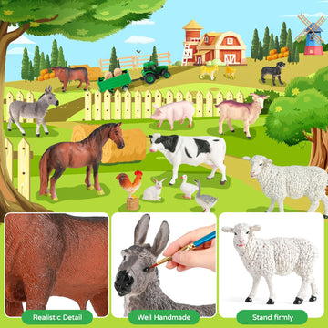 Waiiw Farm Animal Toys For Toddlers,23 Pcs Animal Toys With Realistic Animal Figurines,Tractor Toy And Fence,Farm Playset Educat
