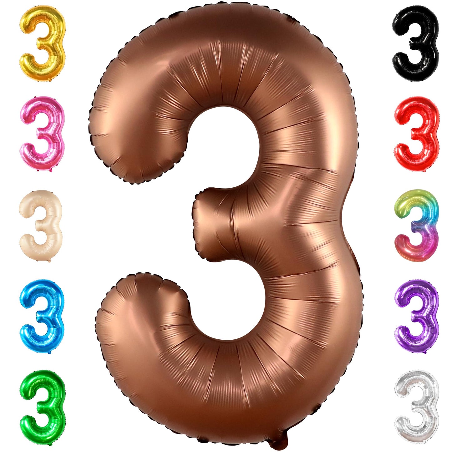 Katchon, Coffee Brown Number 3 Balloon - 40 Inch | Giant, 3 Balloon Number, 3Rd Birthday Decorations For Girls | 3Rd Birthday Decorations For Boys | 3 Year Old Birthday | Dinosaur 3Rd Birthday Decor
