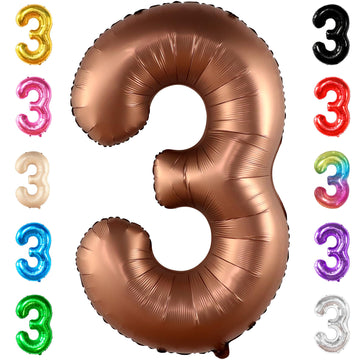 Katchon, Coffee Brown Number 3 Balloon - 40 Inch | Giant, 3 Balloon Number, 3Rd Birthday Decorations For Girls | 3Rd Birthday Decorations For Boys | 3 Year Old Birthday | Dinosaur 3Rd Birthday Decor