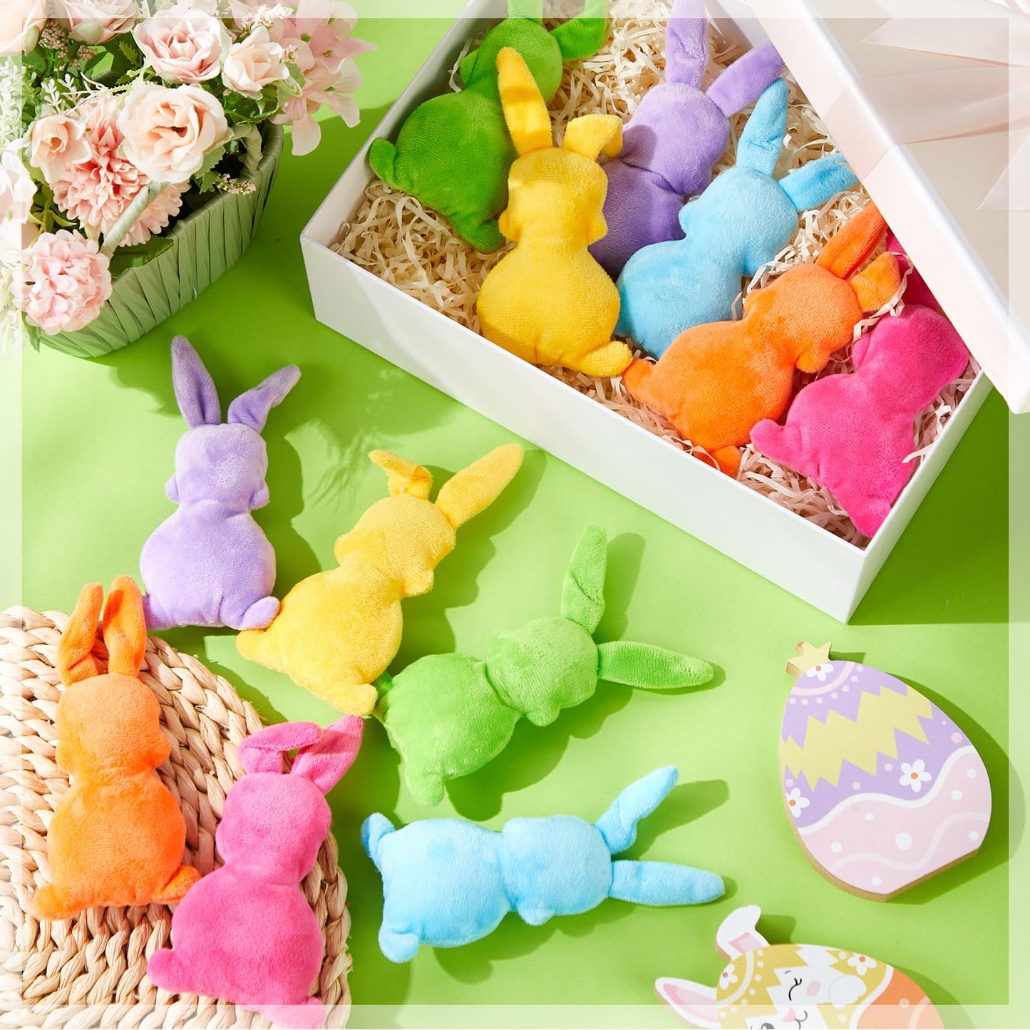Winnerwhy 24 Pcs Easter Plush Toys 6 Inch Mini Bunny Stuffed Animal Bulk Pastel Bunny Plush Toys Rabbits Easter Basket Stuffers
