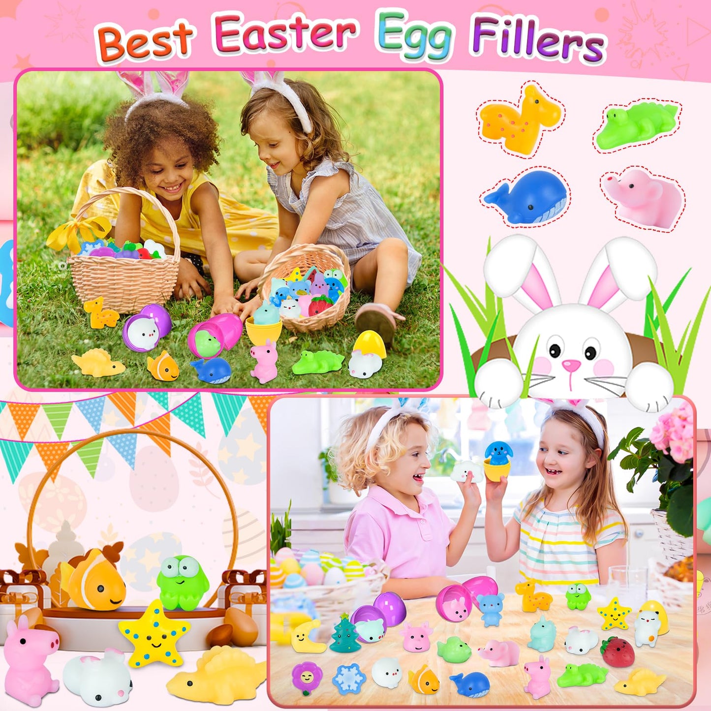 28Packs Easter Bunny Stress Balls,Easter Basket Stuffers,Easter Squishy Squeeze Balls Bulk Fidget Toys For Adults,Stress Relief