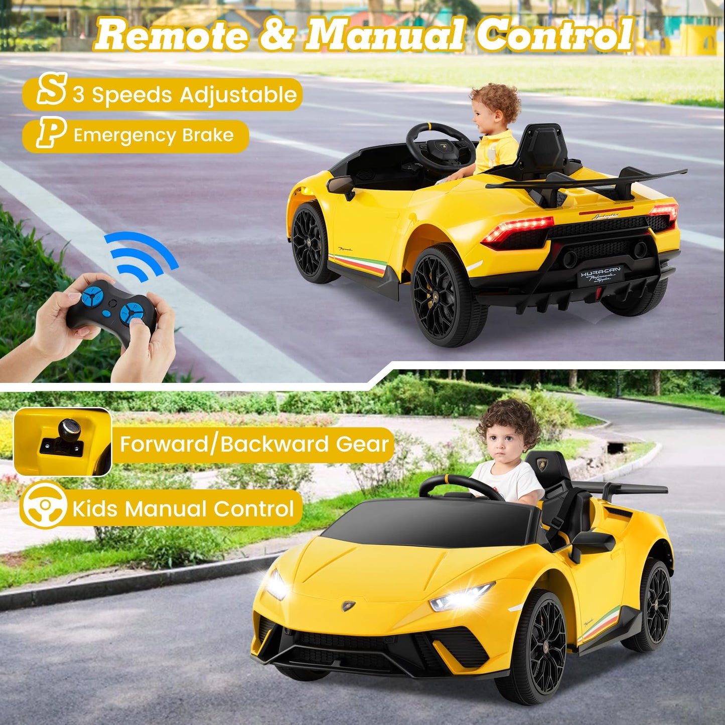 Licensed Lamborghini Huracan Ride on Car by INFANS, 12V Kids Electric Vehicle Battery Powered Toy with Remote Control, LED Light