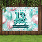 Happy 13Th Birthday Banner Backdrop Official Teenager 13 Years Old Pink And Teal Background Bday Decorations For Girls Photography Party Supplies Glitter