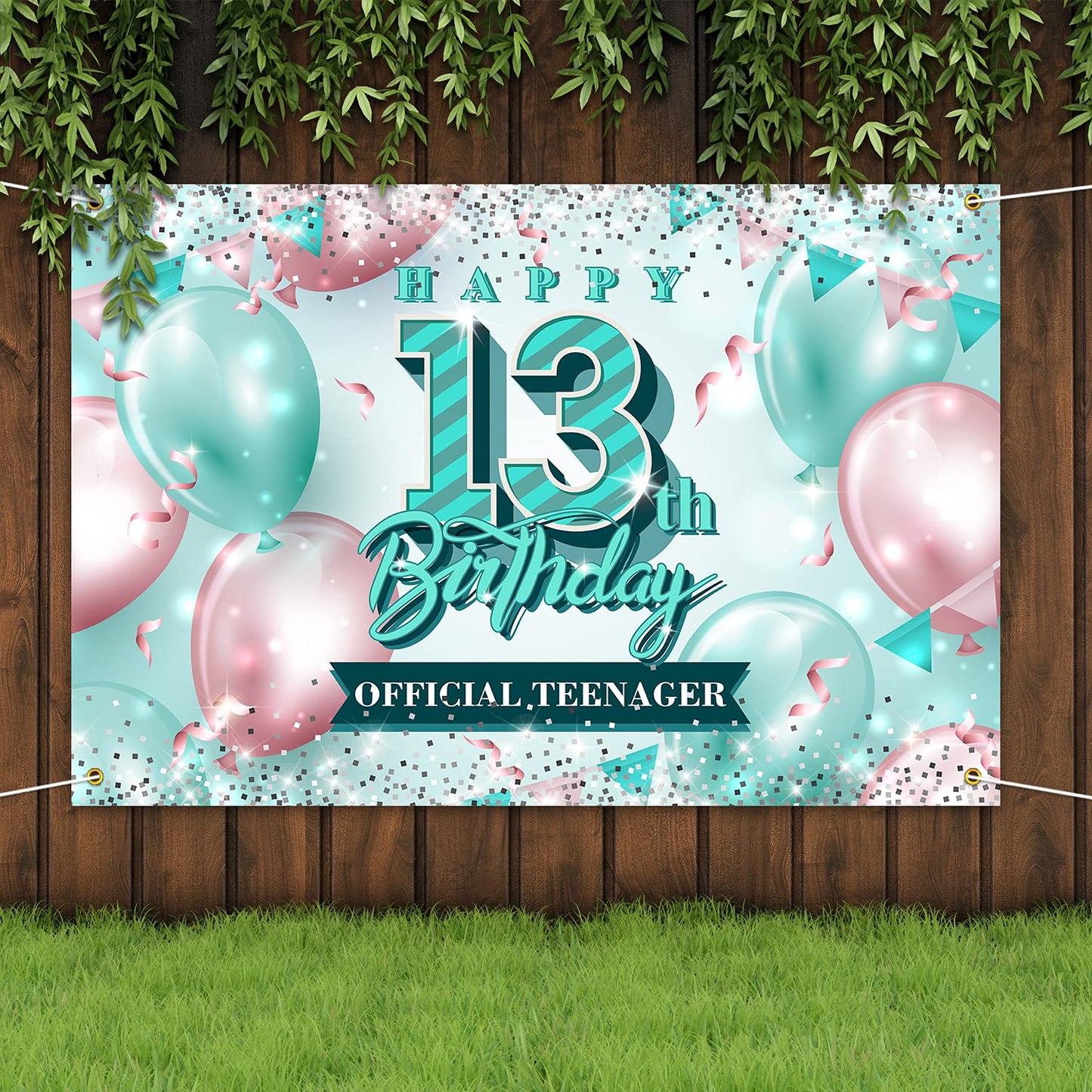 Happy 13Th Birthday Banner Backdrop Official Teenager 13 Years Old Pink And Teal Background Bday Decorations For Girls Photography Party Supplies Glitter