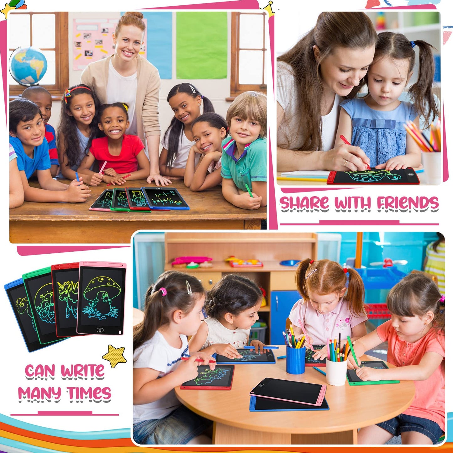 Zhehao 24 Pieces Lcd Writing Tablet Doodle Board 8.5 Inch Colorful Reusable Screen Board Pad Reusable Drawing Writing Learning E