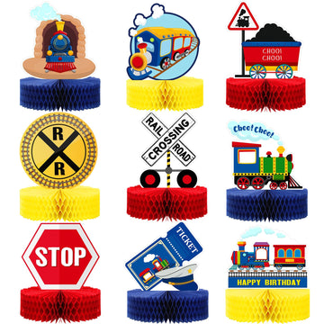 9 Pcs Railroad Train Crossing Theme Honeycomb Centerpieces Party Decorations Railway Train Centerpiece Decoration Birthday Railr