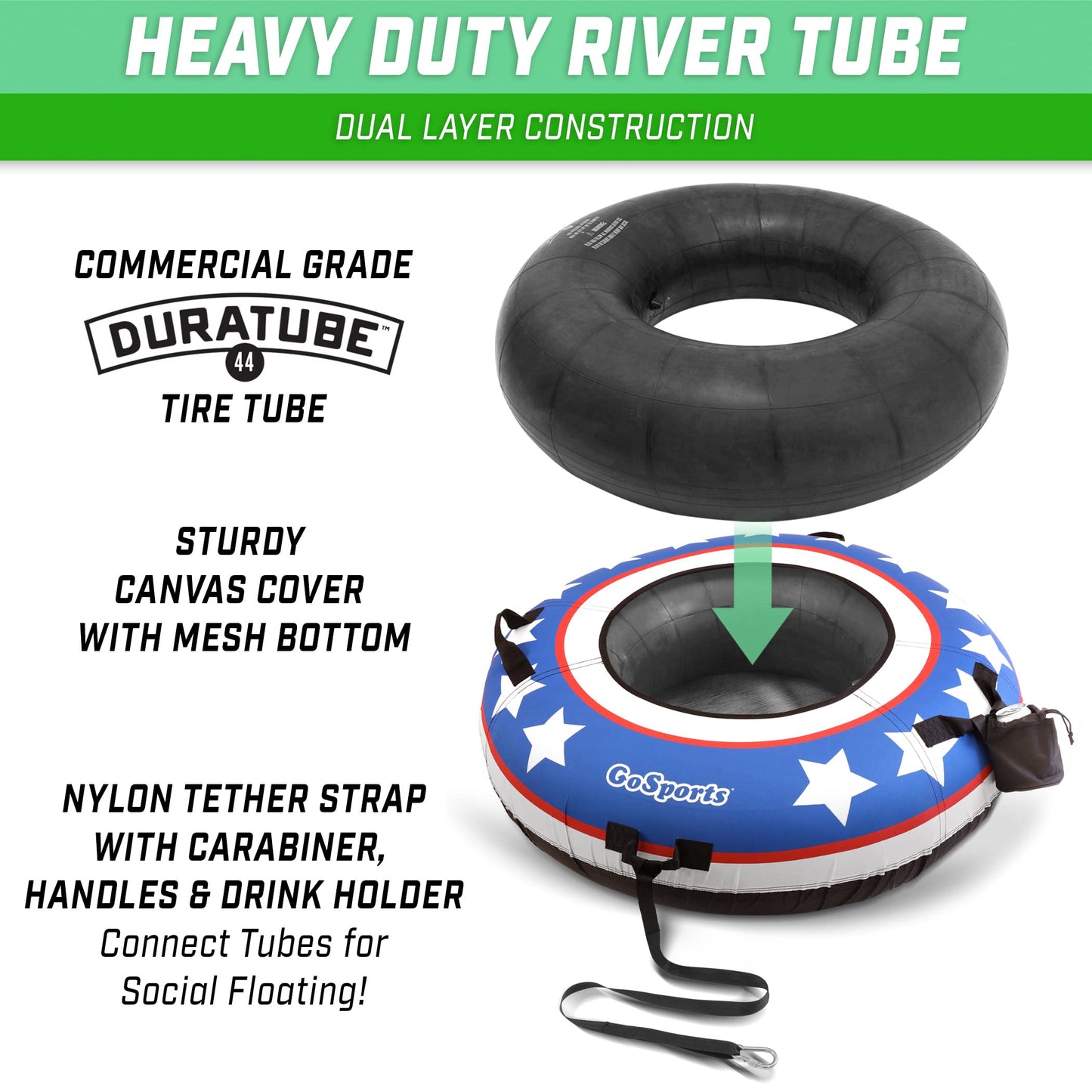 GoSports 44 in Heavy-Duty River Tube with enhanced Canvas Cover - Commercial Grade River Tube - Choose Your Style