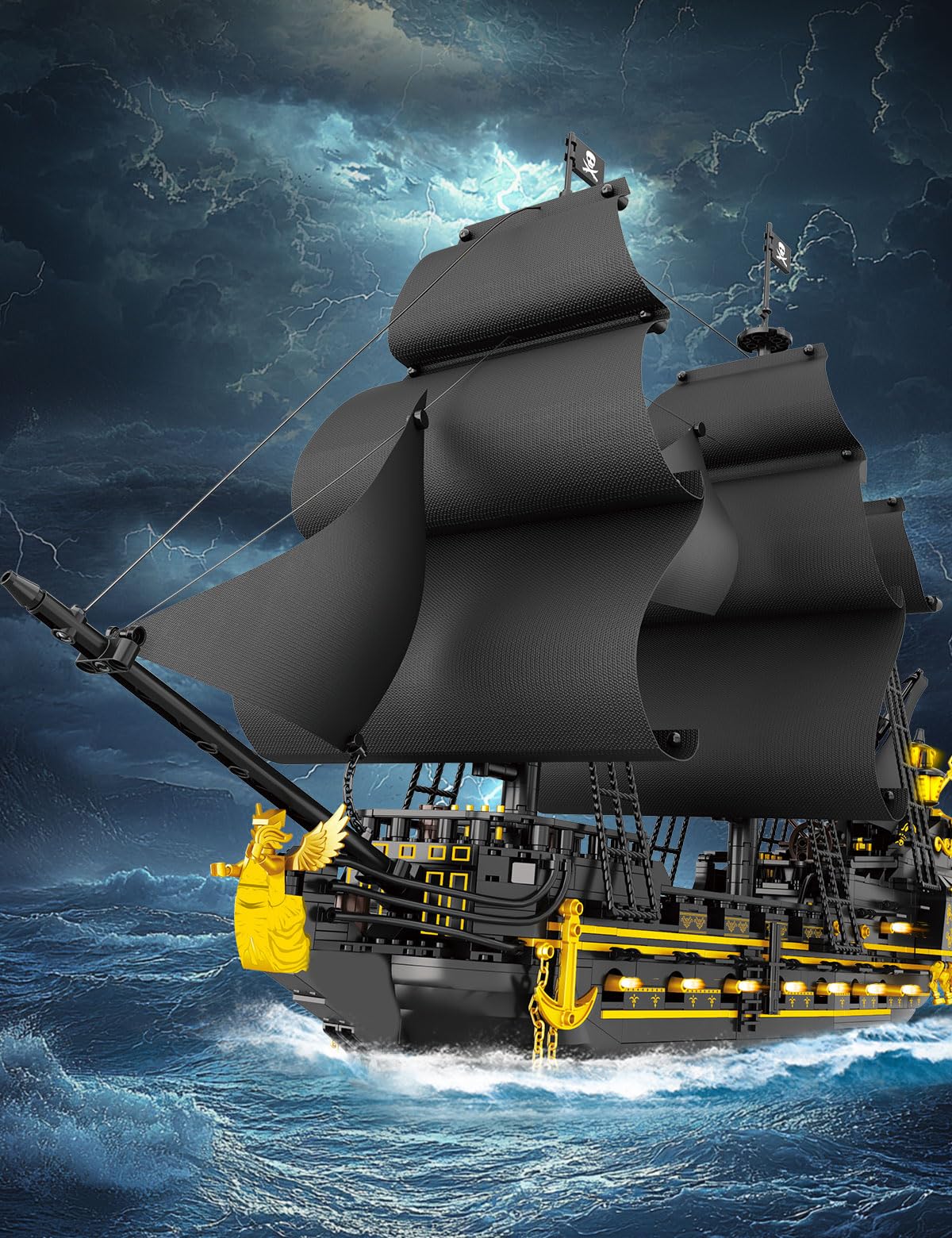 SEMKY Pirate Series Black Devil Pirate Ship MOC Building Blocks and Engineering Toy(2076 Pieces)  Pirate Ship for Kid and Fan