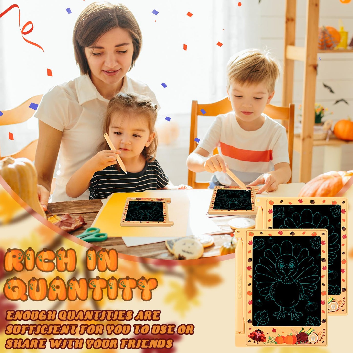 Nezyo 12 Pack Fall Thanksgiving Party Favors Mini LCD Writing Tablet 4.4 Inch Doodle Board Painting Drawing Pads Bulk Fall Goodi