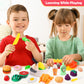 HOLYFUN Play Food Toy Set for Kids Kitchen, Shopping Basket with Cutting Fruit & Vegetables Accessories, Pot and Pan, Plastic Di