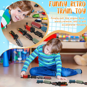 Hanaive 2 Sets Train Toys Small Alloy Retro Steam Train Simulation Steam Toys Train Pull Back Train Model Diecast Locomotive For