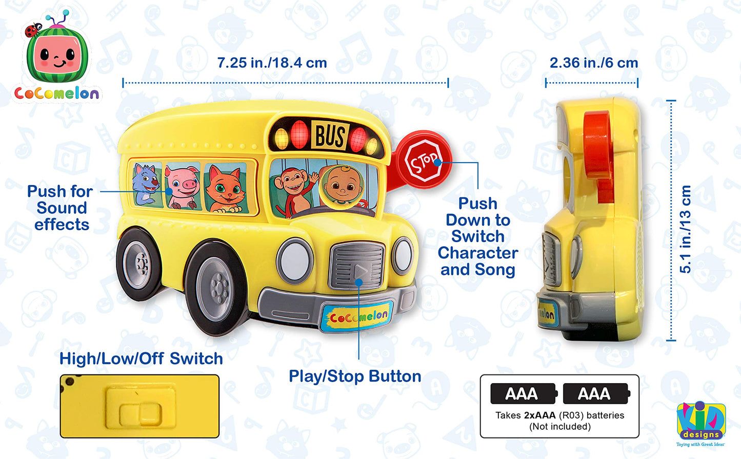Cocomelon Musical Bus for Kids - Yellow School Bus with Built-in Cocomelon Songs and Sound Effects Fun Musical Cocomelon Toy for
