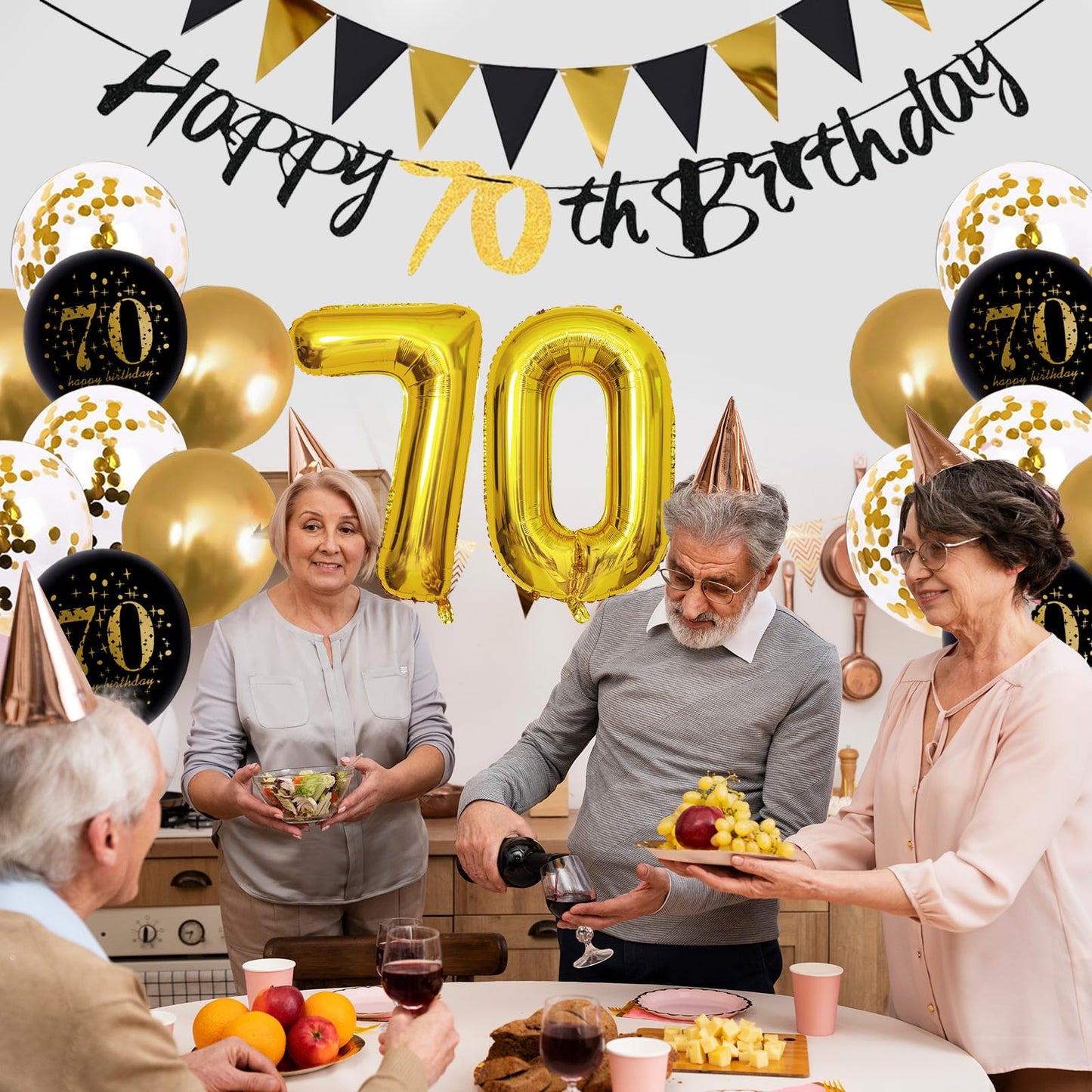 Jobkoo 70Th Birthday Decorations Men, Black Gold 70Th Birthday Party Decoration Women Golden Black 70Th Birthday Balloons 70Th C