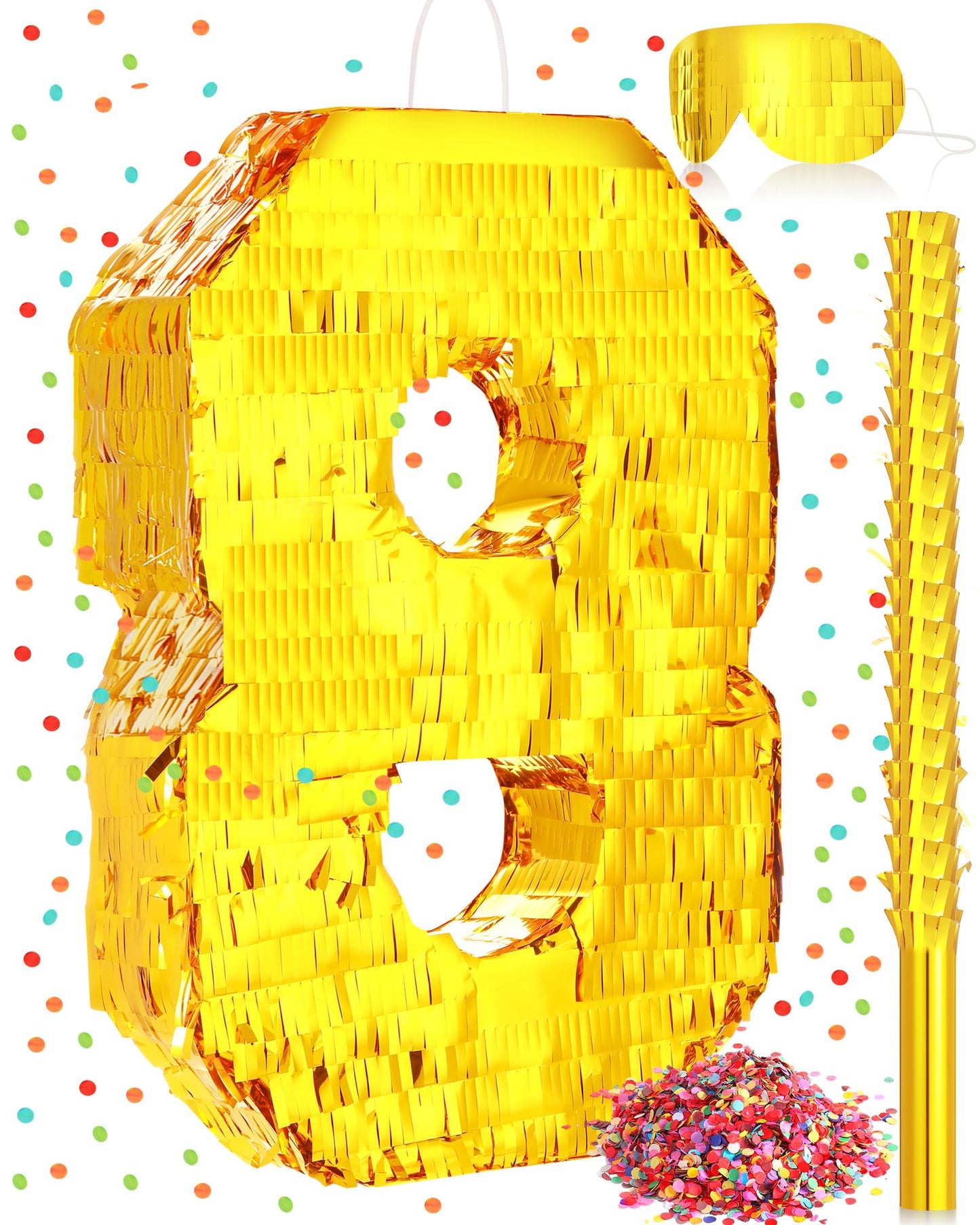 Sratte Number Piñata Birthday Piñata Decorations Gold Foil Piñata With Stick Blindfold Confetti For Boy Girl Birthday Party Decorations Anniversary Celebrations Fiesta Supplies(Number 8)