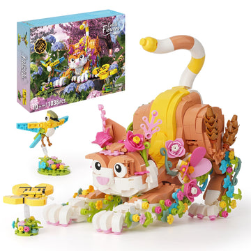 Jojo&Peach Creator 3 In 1 Flower And Cat Animal Toy Building Set, Creative Easter Gifts Toys For Kids & Adults, Boys & Girls Age