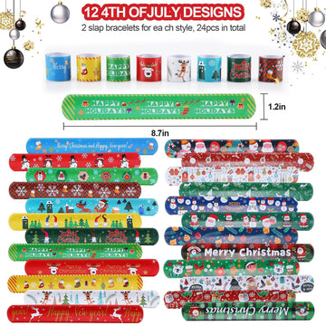 Fnayol 48Pcs Christmas Party Favors Slap Bracelets Rubber Wristbands for Kids Girls Boys