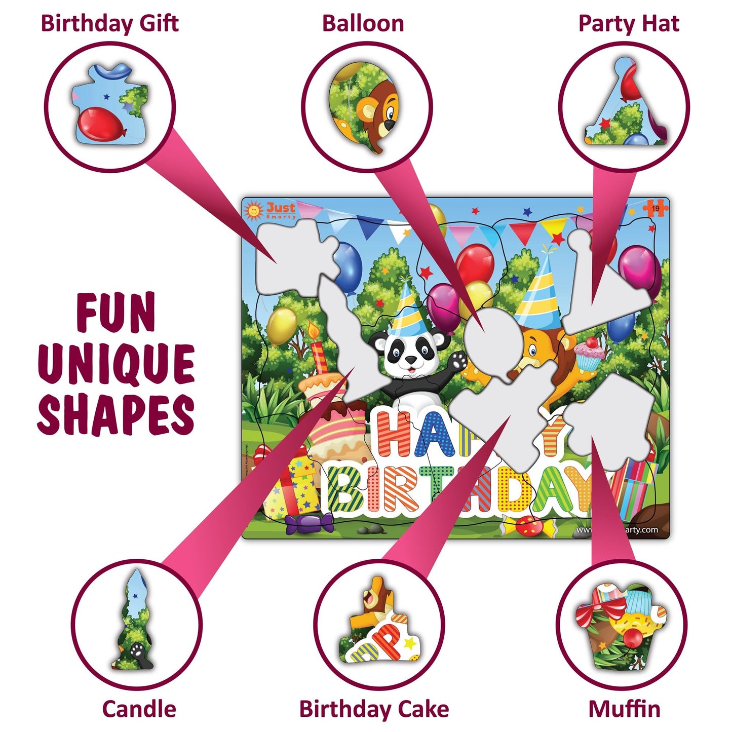 Just Smarty Happy Birthday Puzzles For Toddlers 1-3 | 19 Pieces Mini Puzzles | Birthday Puzzle For Boys And Girls | Preschool Puzzles | Kids Puzzles | 3-5 Years Toddler Birthday Gift | Shaped Puzzles