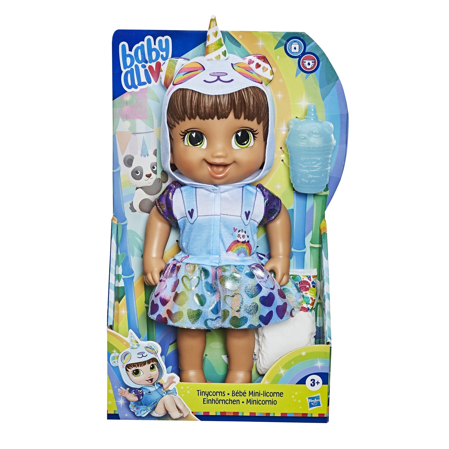 Baby Alive Tinycorns Doll, Panda Unicorn, Accessories, Drinks, Wets, Brown Hair Toy For Kids Ages 3 Years And Up