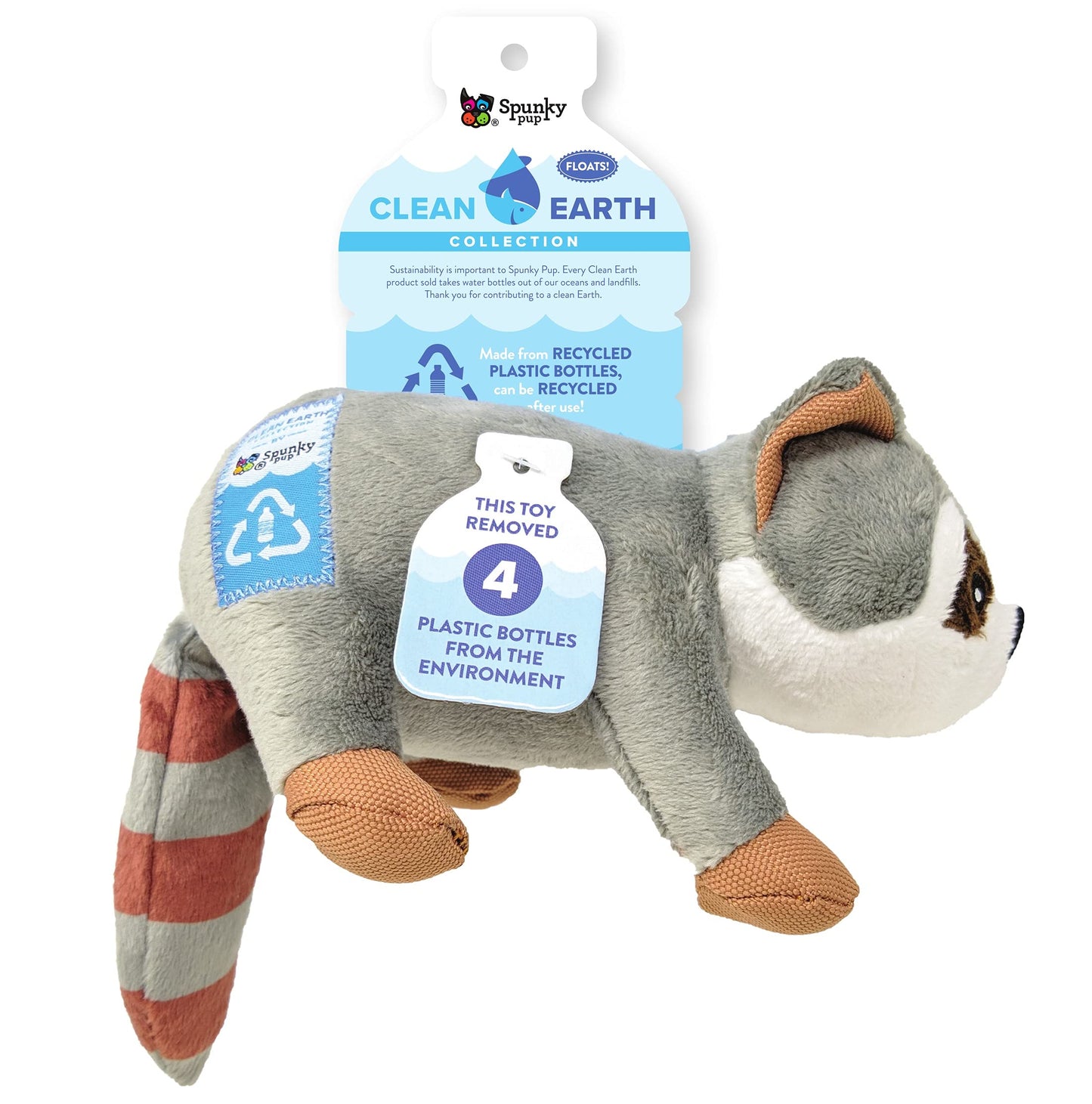 Spunky Pup Clean Earth Plush Raccoon | Made From 100% Recycled Water Bottles | Small,Gray,7261