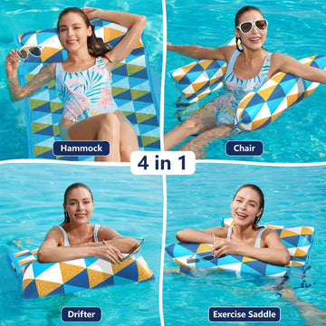 Jasonwell Water Hammock Pool Floats - Fabric Inflatable Pool Hammock Float Floaties 4 In 1 (Saddle Lounge Chair Drifter) Lake Be