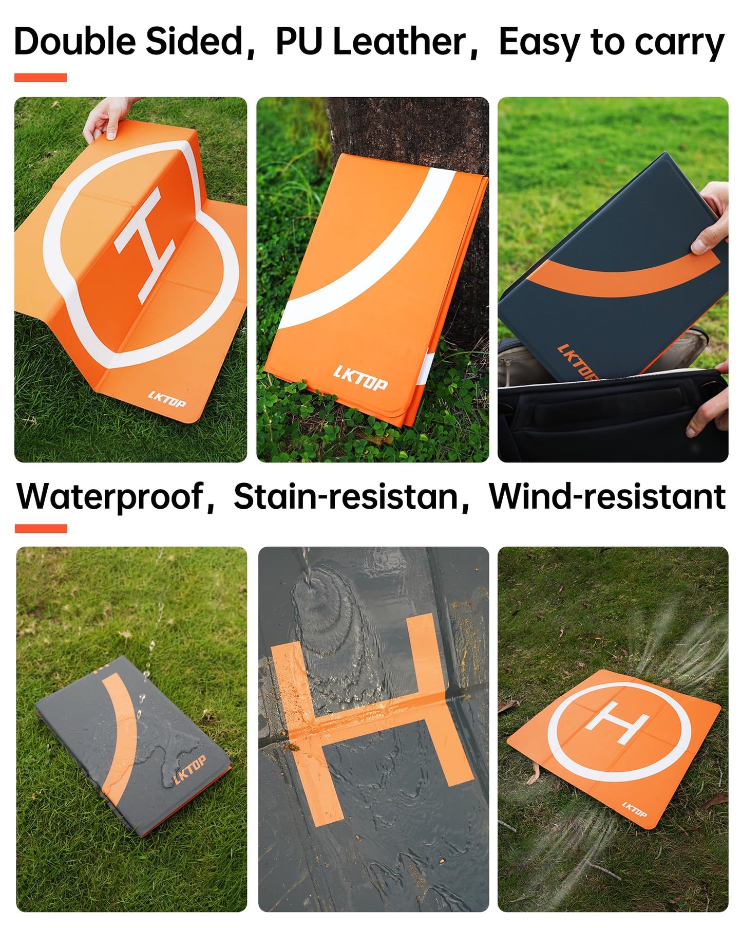 Lktop Drone Landing Pad Weighted Foldable For Dji/Specta Drone, Double-Sided Waterproof Helipad Landing Mat, Compatibility: Dji/