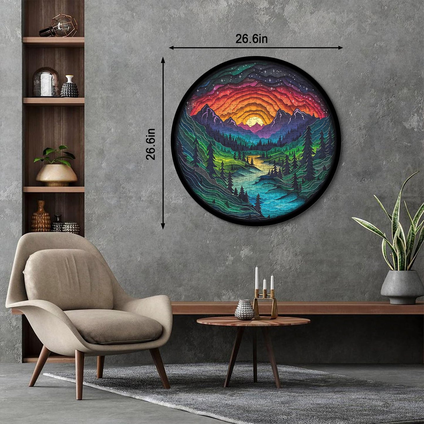 Magic Forest Puzzles For Adults 1000 Pieces, Nature Round Tree Mountain River Sunset Landscape Puzzle, Colorful Paper Cut Art Pu