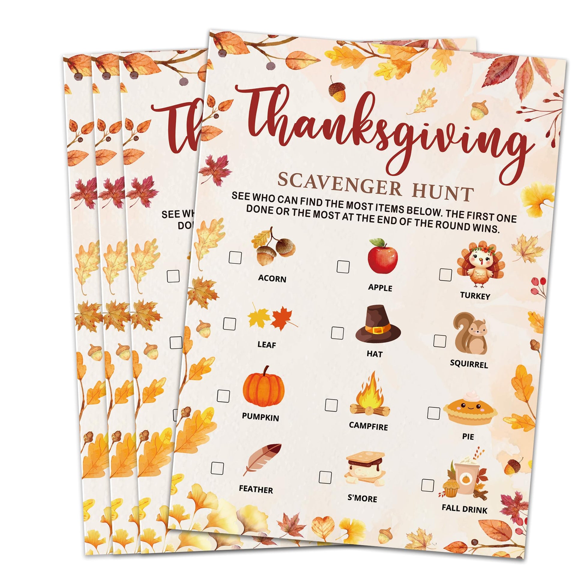 Bltgh Thanksgiving Scavenger Hunt Game Cards Fun Fall Party Activity for Family and Friends Autumn Holiday Guessing Game 5x7 Inch Cards