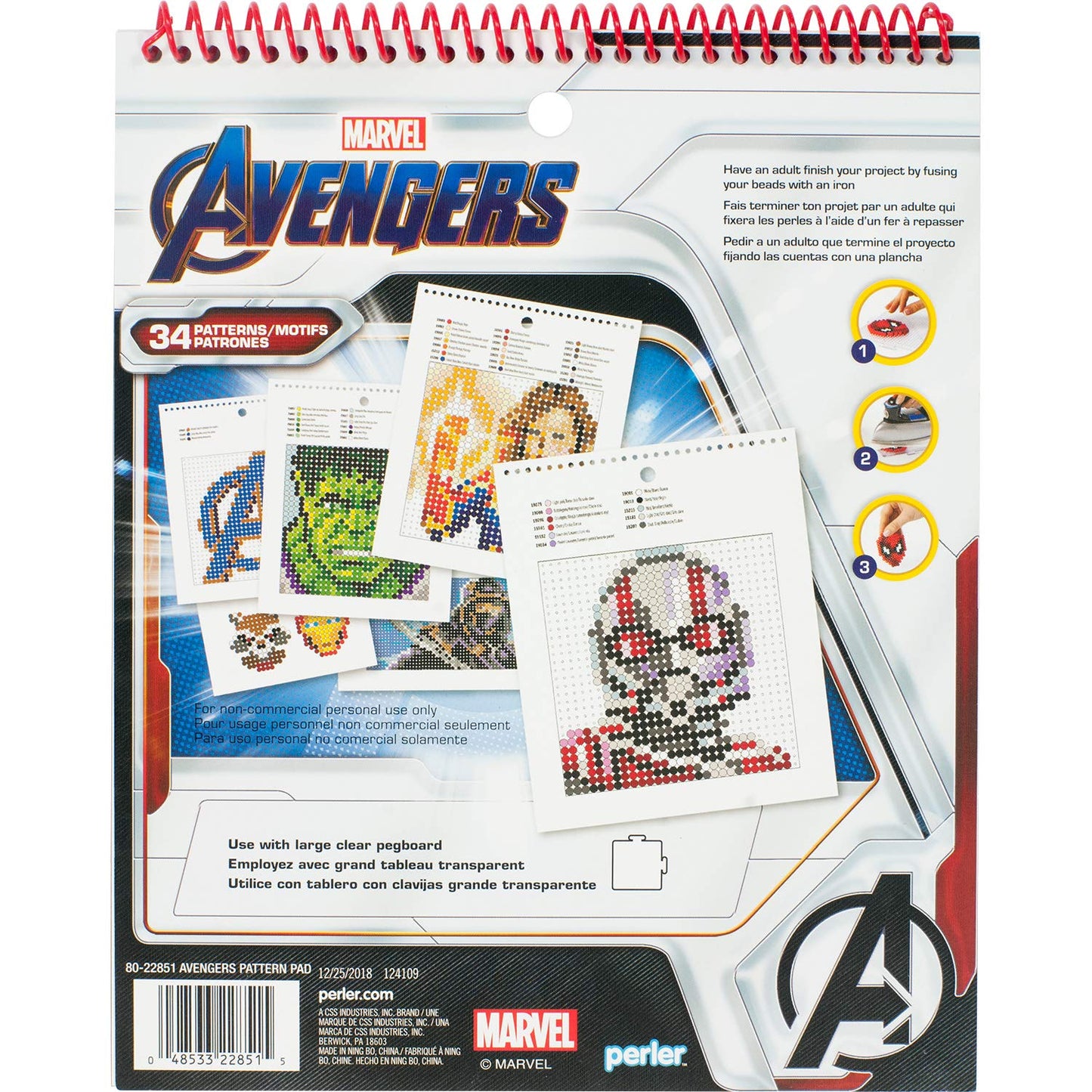 Perler Beads Marvel Avengers Instruction Pad, 34 Patterns, Multicolor