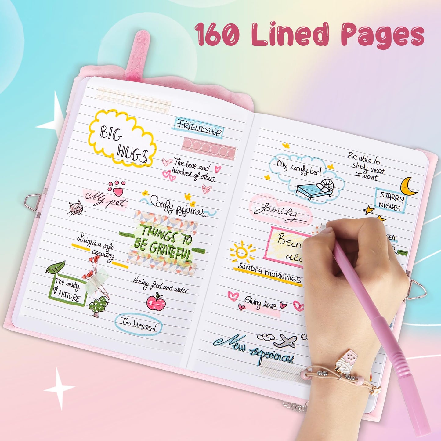 Gift Kit For Girls,Personalized Journal With Lock And Key,Boba Tea Plush Diary For Teen Girls,Fuzzy Diary Kawaii Birthday Gift S