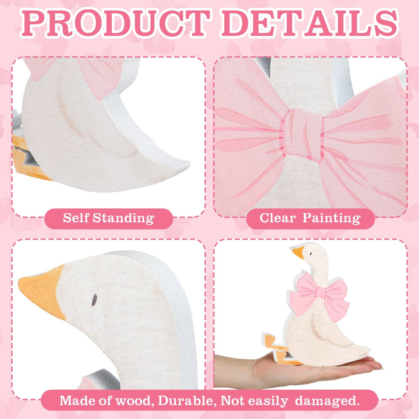 Lineshading 3 Pcs Silly Goose Birthday Party Decoration Pink Bow Wooden Silly Goose Baby Shower Decor Funny Table Centerpiece Gi