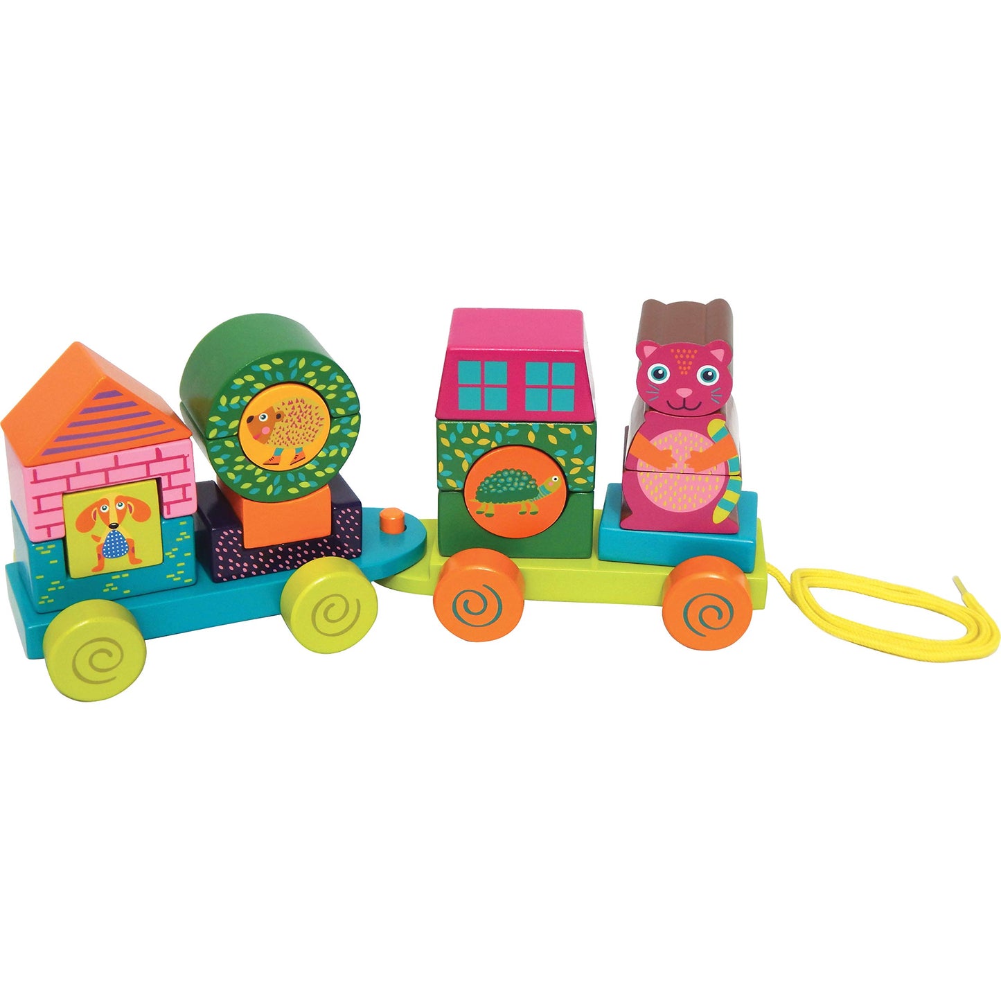 Oops Fun Forest & City Train - Wooden Pull Along Toy And Stacking Puzzle For Toddlers