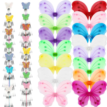 Chivao 15 Set Princess Fairy Wings Set 15 Pcs Butterfly Wings For Girls Butterfly Angel Wings 15 Pcs Fairy Wands Butterfly Costume For Girls Kids Christmas Dress Up Role Play (Colorful)
