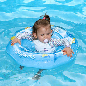 Swimbobo Inflatable Baby Swimming Float With Safe Seat For Age 6-36 Months Toddler (White Ocean)