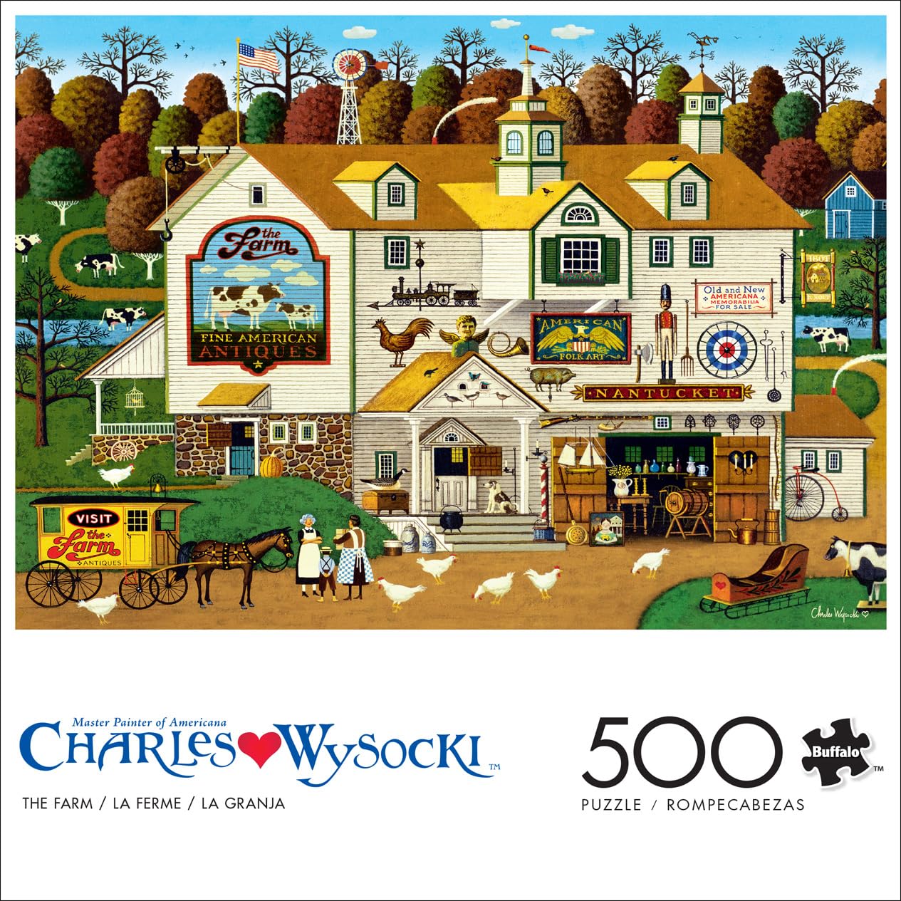 Buffalo Games 500 Piece Jigsaw Puzzle - The Farm by Charles Wysocki, Multicolor, Finished Size 21.25 x 15.00, Perfect for Game Nights