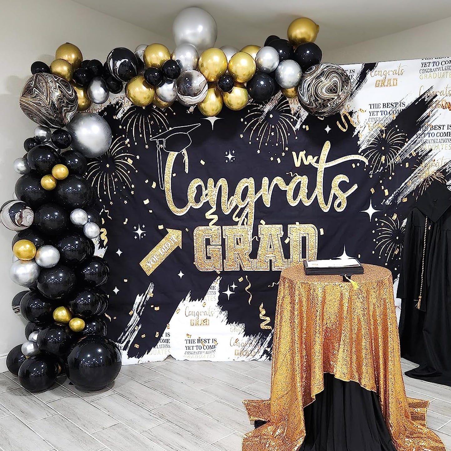Black And Gold Balloons Set, 12 Inch Black Gold Silver Balloon New Year Eve Party Decoration Black Silver Latex Balloons For New