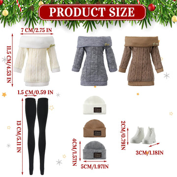 Geyoga 3 Set 12 Pcs Doll Clothes And Accessories Suit Pants Shoes Spring Sweater Outfits, Dolls Are Not Included(Gray, Brown, Cream White,12 Inch)