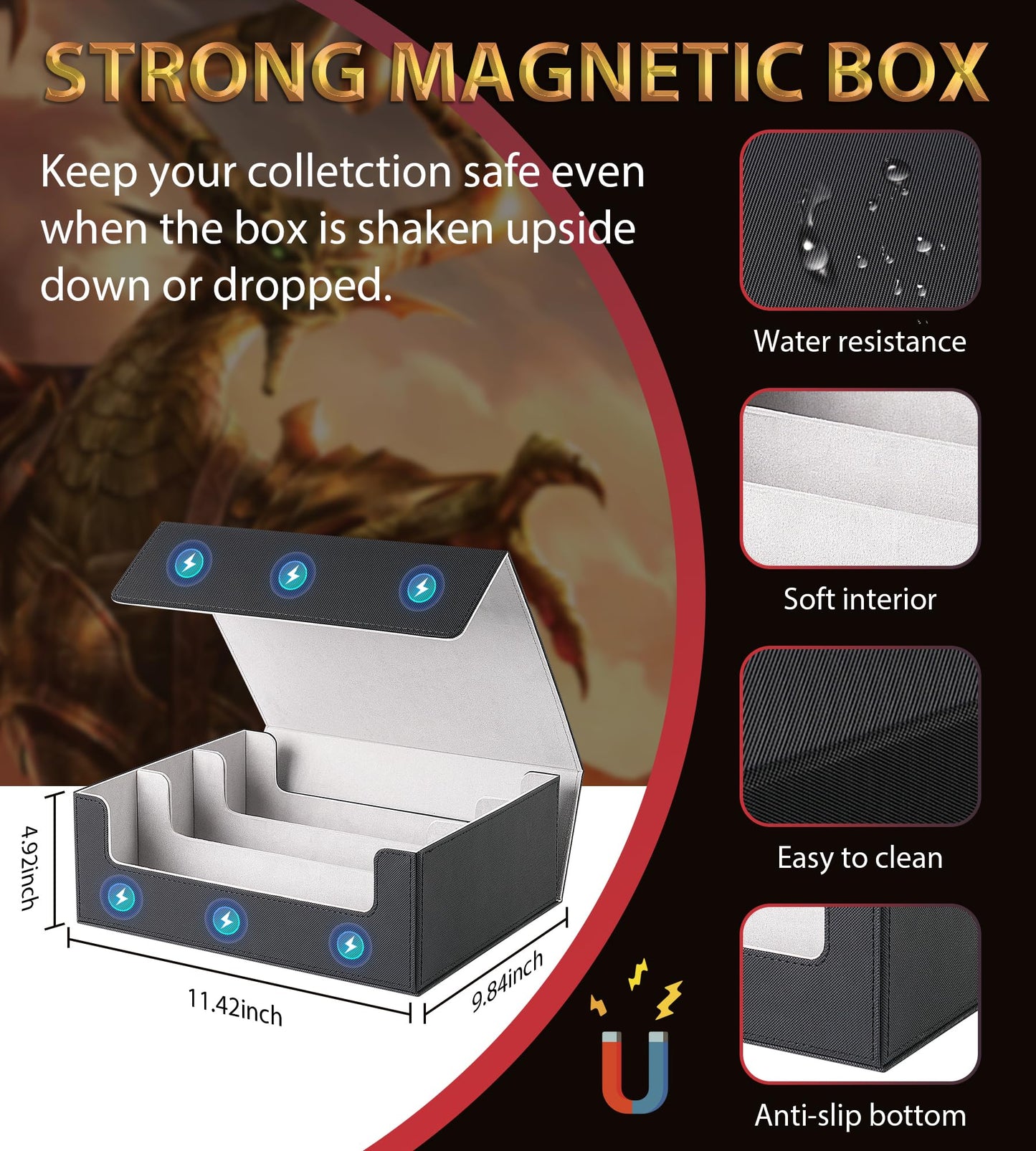 Newloop Trading Card Storage Box - 2400+ Card Deck Case For Magic The Gathering Pokemon Yugioh Sports Cards, Leather Mtg Command
