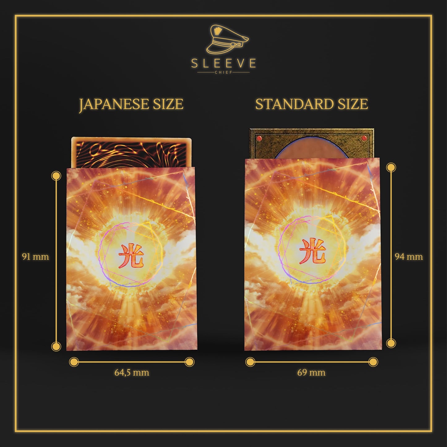 SleeveChief enhanced Design Trading Card Sleeves | Ultra Durable TCG Game Sleeves with Holo- Effect Backprint | Japanese Size | 70 Pcs