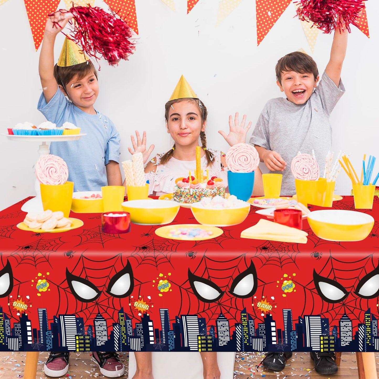 Auroraparty 3Pcs Spider Birthday Party Tablecloth Hero Table Cover Birthday Party Decorations Large Plastic Disposable Birthday