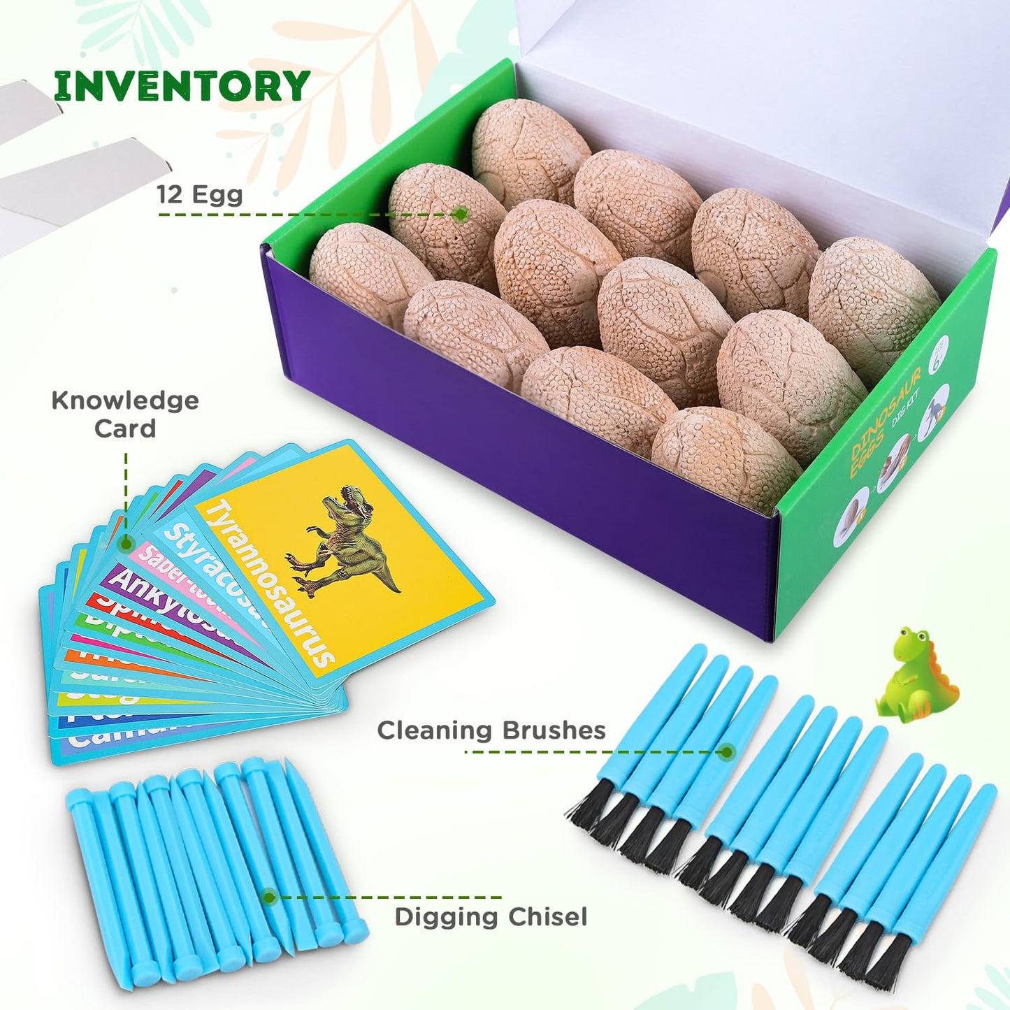 Toyk Dig Up Dinosaur Fossil Eggs - 12 Unique Eggs, Blue, Medium Size, Model 6788, STEM Archaeology Toy for Kids Ages 3-12