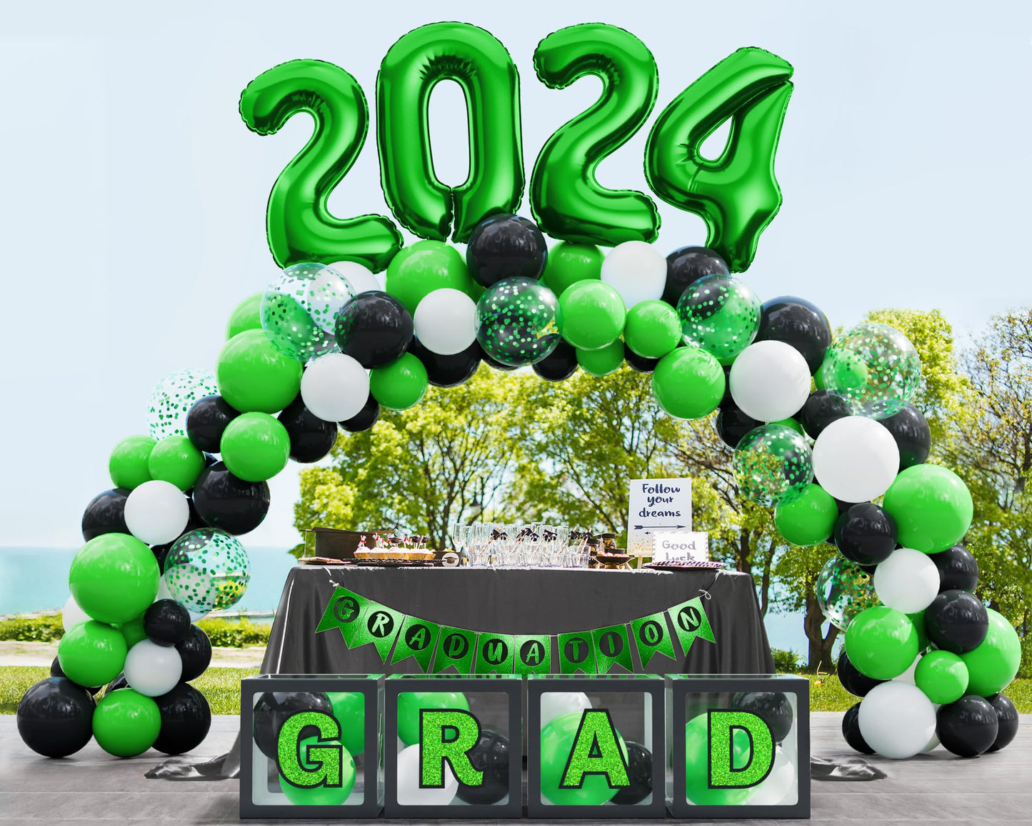 Ecomore Graduation Party Decorations Class Of 2024-86 Pcs Grad Party Supplies Includes Led Light Strings Balloon Block Box With