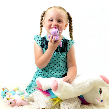 Dreamsbe Unicorn Stuffed Animal With Mommy And 4 Baby Unicorns For Girls - Plush Mom Unicorn Stuffie With Pocket For Babies In H