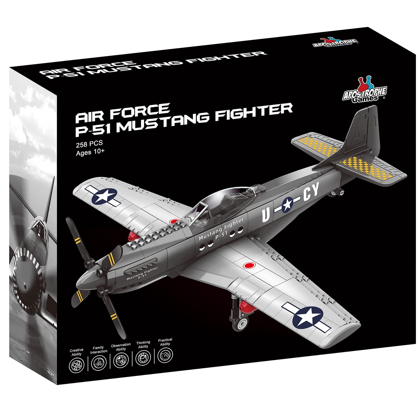 Apostrophe Games WW2 P-51 Mustang Fighter Plane Building Block Set - 258 -Pcs Building Toys Set - Plane Toy for Kids Older Than