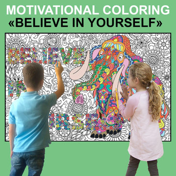Set Of 2 Giant Coloring Posters - Bear And Mammoth Wall Coloring Poster For Kids & Adults - Large Coloring Sheets For Group Activity - Huge Big Coloring Page - Jumbo Coloring For Table Floor