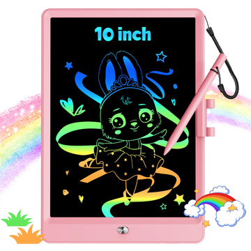 Kokodi 10 Inch Lcd Writing Tablet With Anti-Lost Stylus, Erasable Doodle Board Colorful Toddler Drawing Pad, Car Travel School Games Toys For 3 4 5 6 7 8 Kids, Birthday Gift For Girls Boys Pink