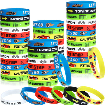 Race Cars Party Favors, Race Car Birthday Party Supplies Race Car Party Decorations Flag Rubber Bracelets Silicone Wristband for