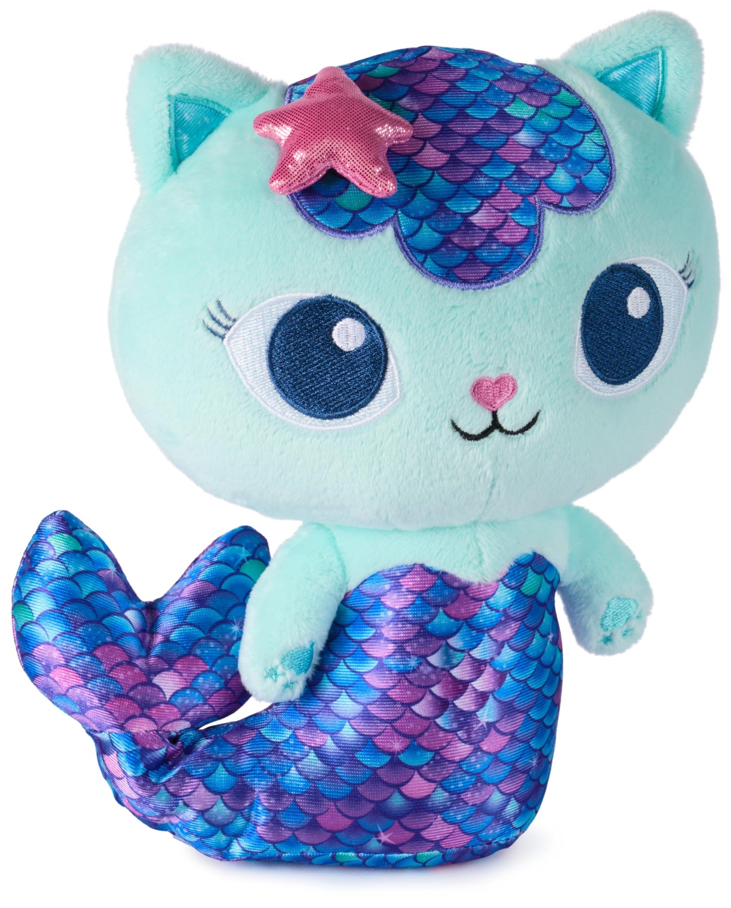 Gabby's Dollhouse  Fin-Tastic Mercat  enhanced Plush Toy  10-Inch Tall Stuffed Animal with Moving Mermaid Tail  Kids Toys for Girls & Boys Ages 3+